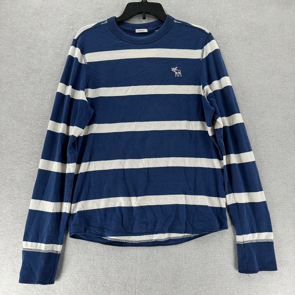 Abercrombie & Fitch Muscle T Shirt Mens‎ Large Stripe Crew Neck Long Sleeve Lg - Picture 1 of 8